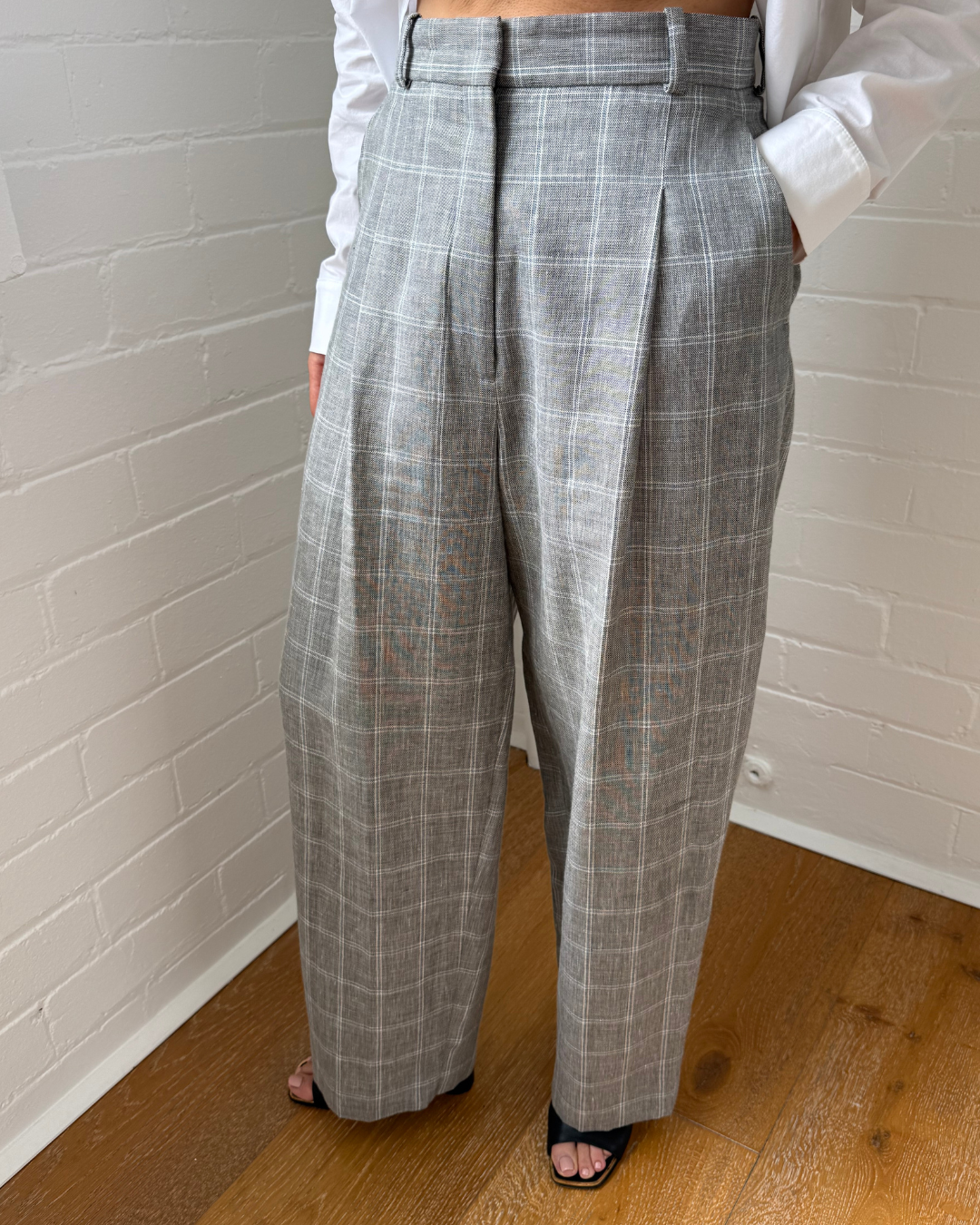 Sandro Hoviv Cropped Wide-Leg Plaid Pants - Size 38 (AU 10)
