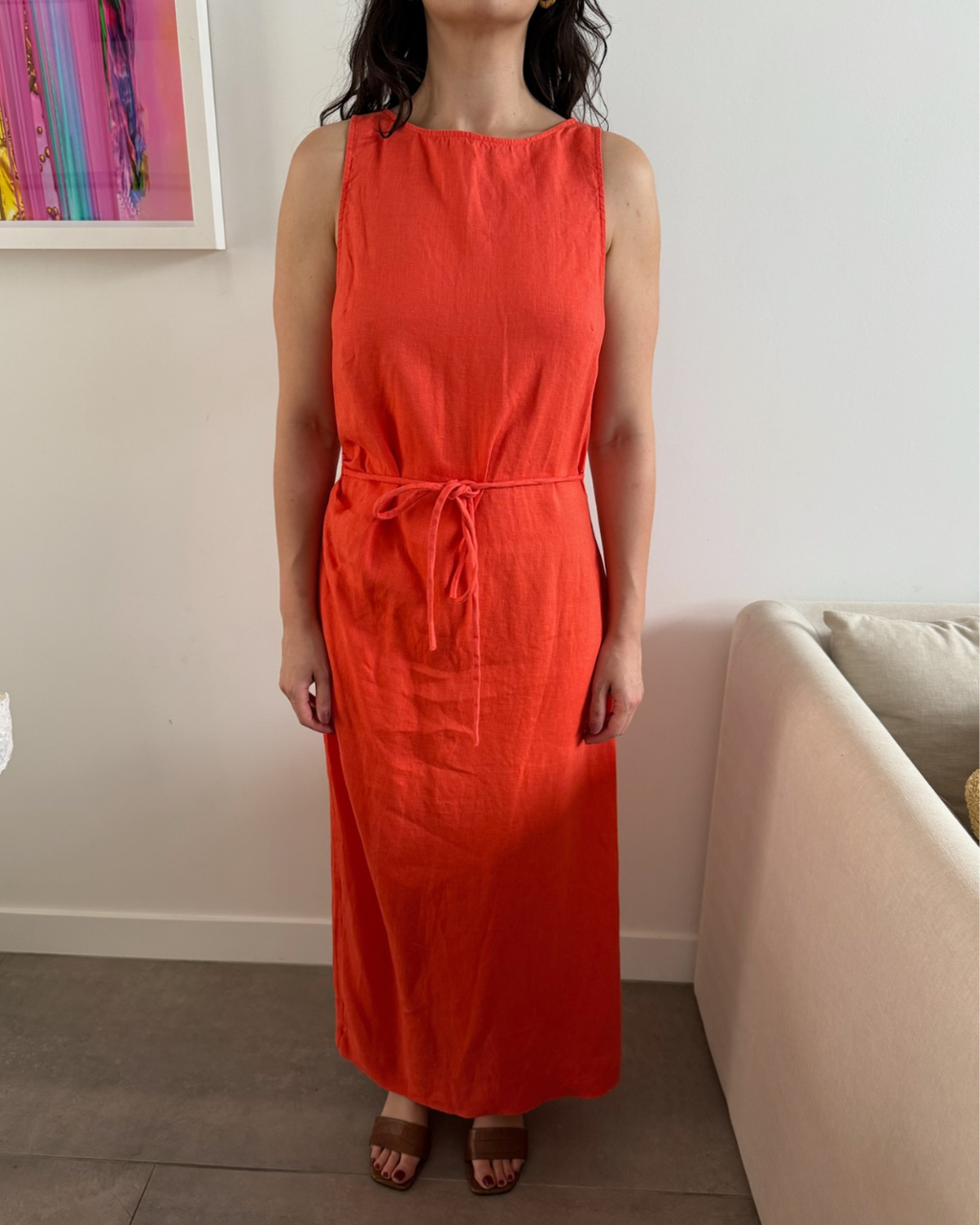 Witchery Boat Neck Midi Dress Tangerine - Size 10