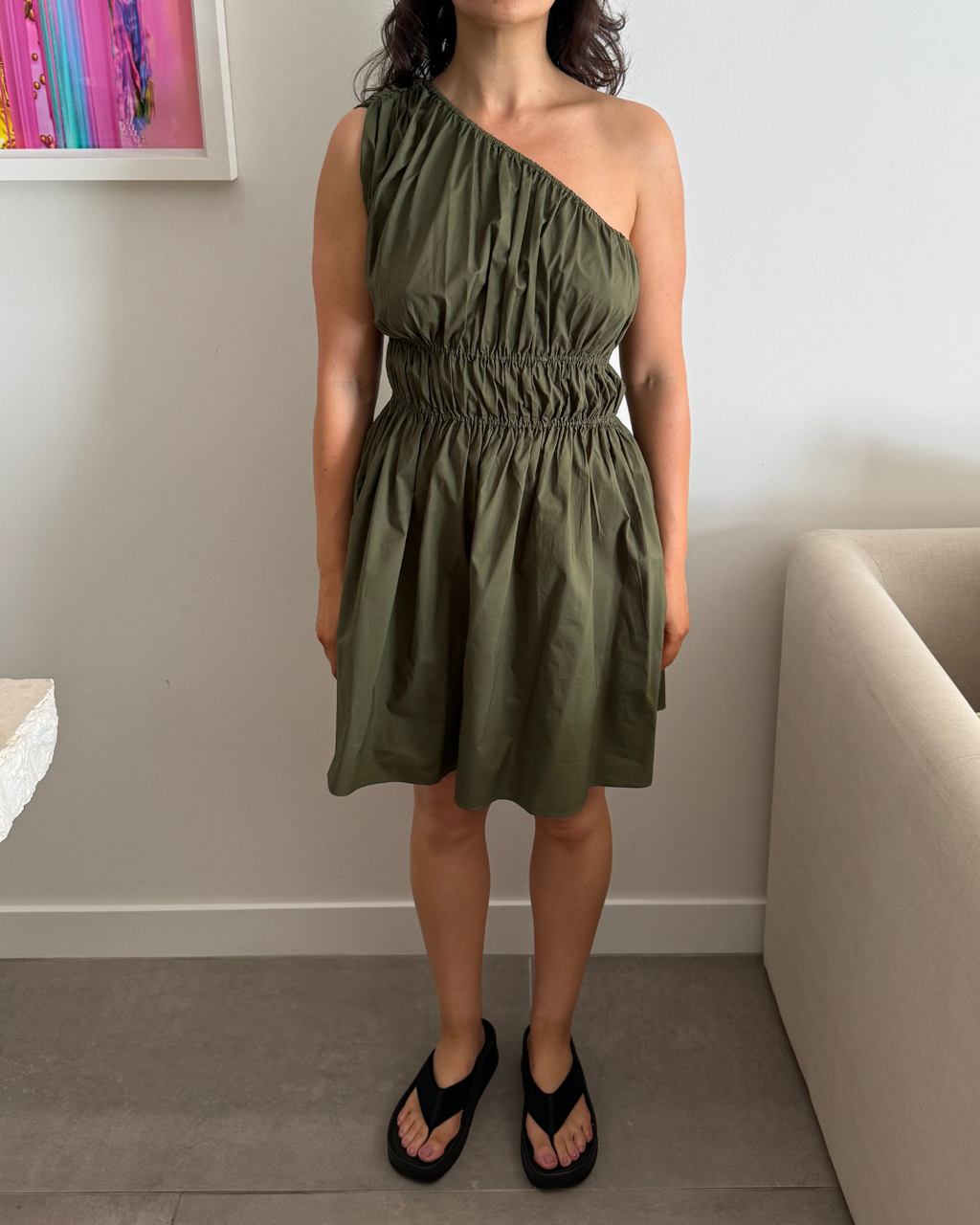 Matteau Shirred One Shoulder Mini Dress - Size 2 (AU 8)