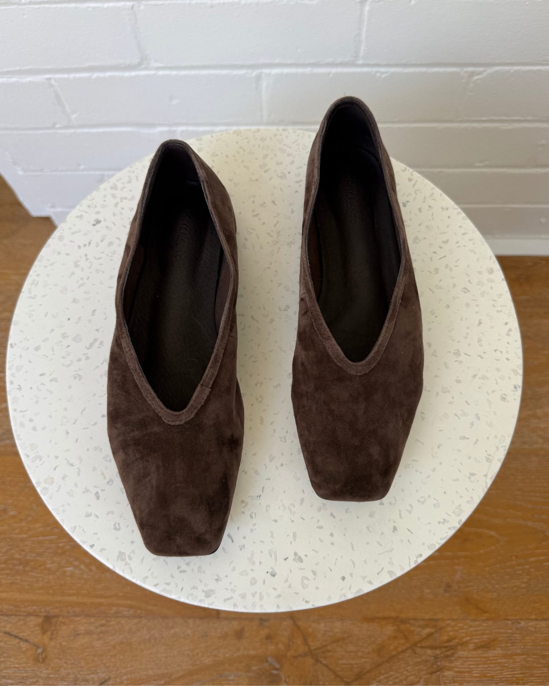 Tony Bianco Espresso Suede Square Toe Ballet Flat - Size 7