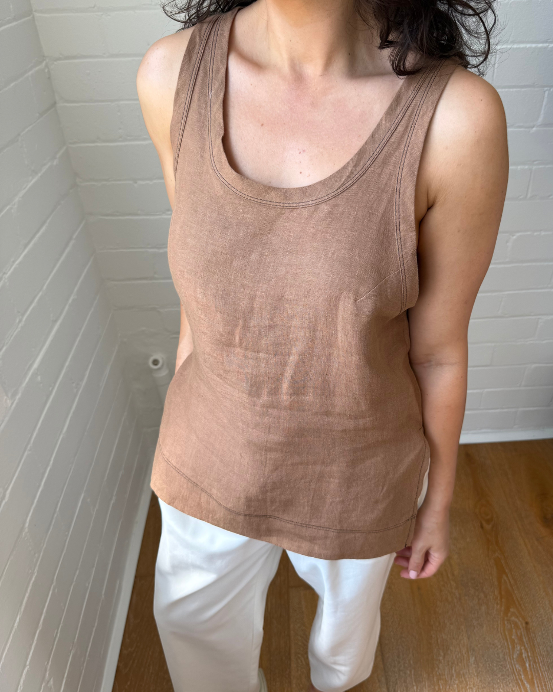 Bassike Linen Slouch Tank - Size 0 (AU 6-8)