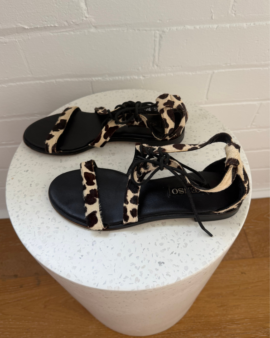 Senso Leopard Print Lace Up Sandals - Size 37