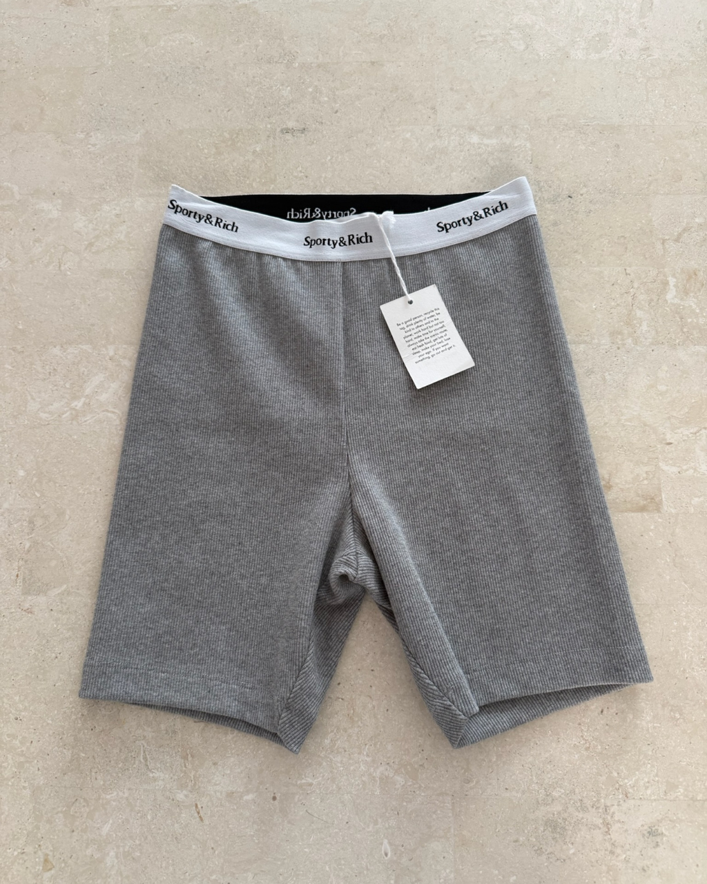 Sporty & Rich Serif Logo Ribbed Biker Short - Size Medium