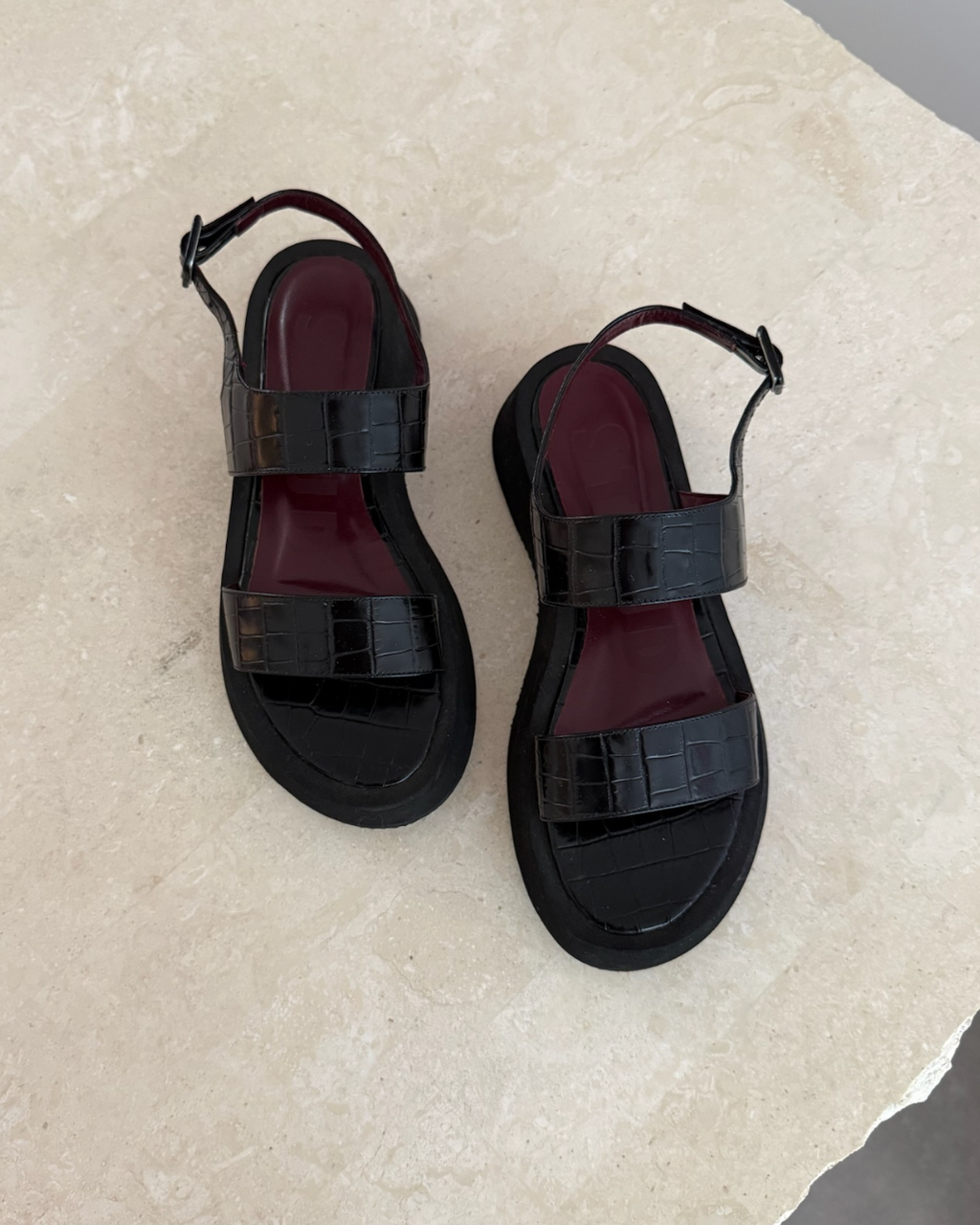 Staud Nicky Croc-Embossed Leather Platform Slingback Sandal - Size 37