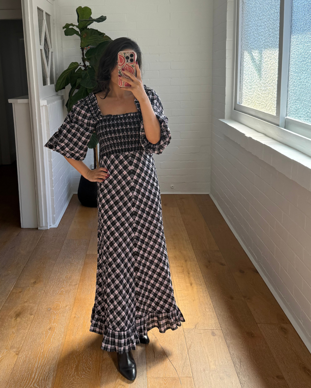 Ganni Seersucker Balloon Sleeve Dress - Size 36 (AU 8)