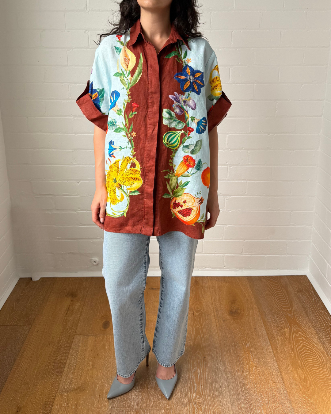 Alemais Dahlia Floral Linen Shirt - Size 8