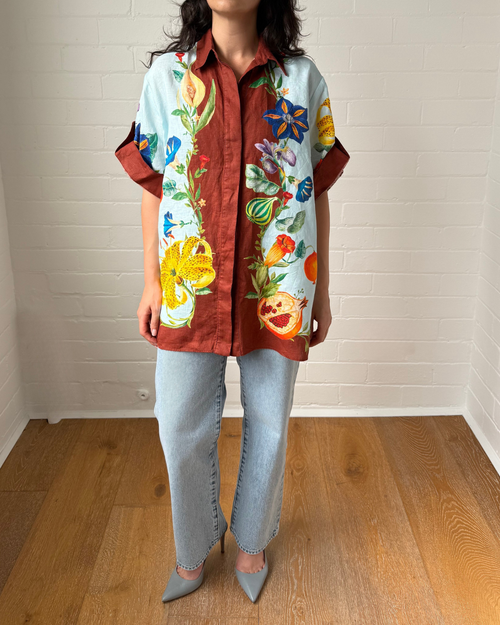 Alemais Dahlia Floral Linen Shirt - Size 8