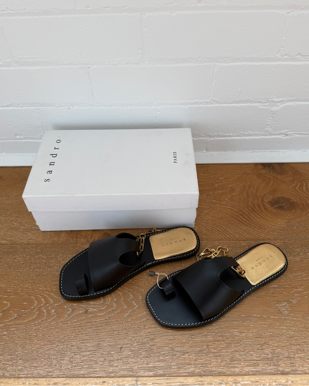 Sandro Parma Ankle-Chain Leather Sandals