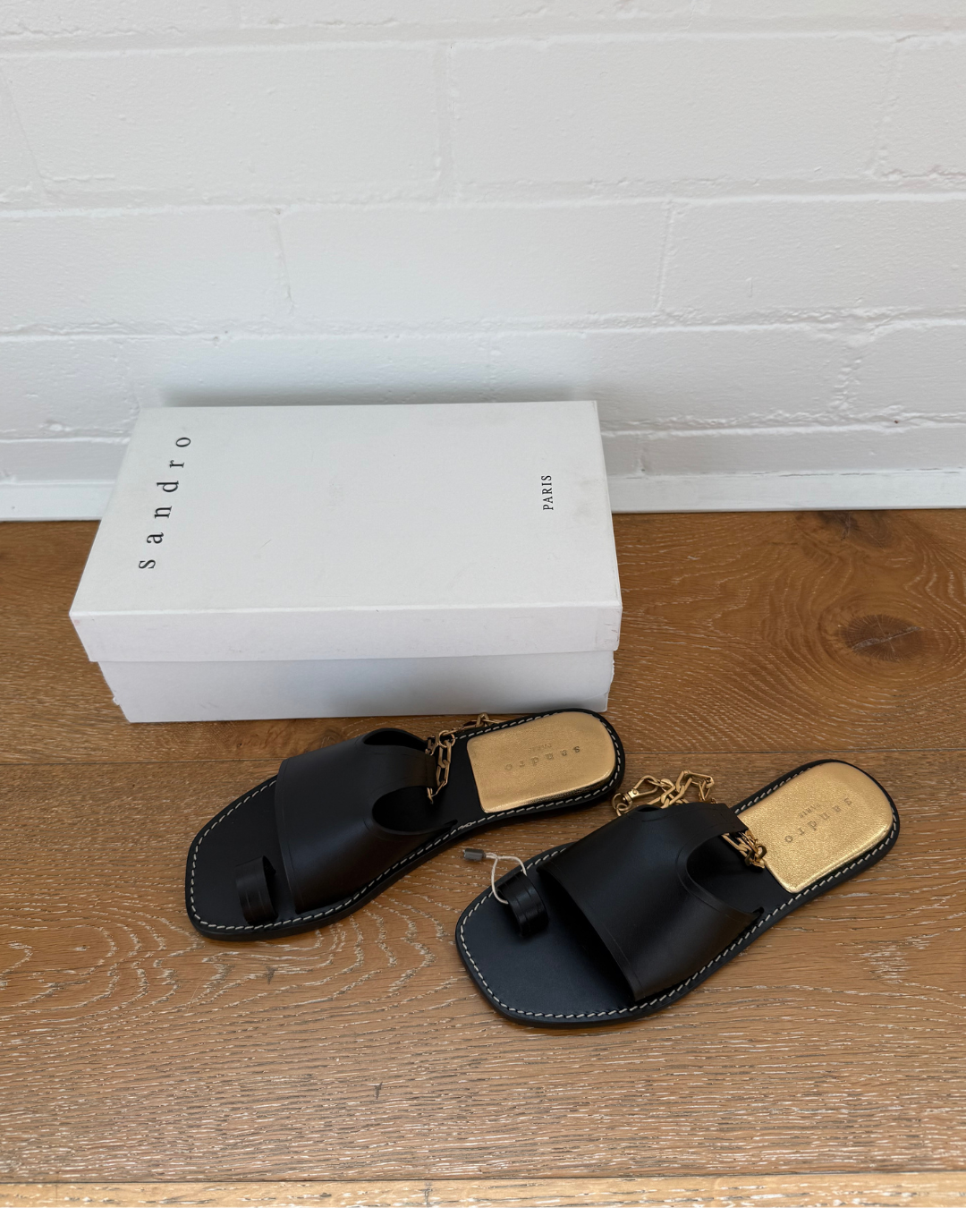 Sandro Parma Ankle-Chain Leather Sandals