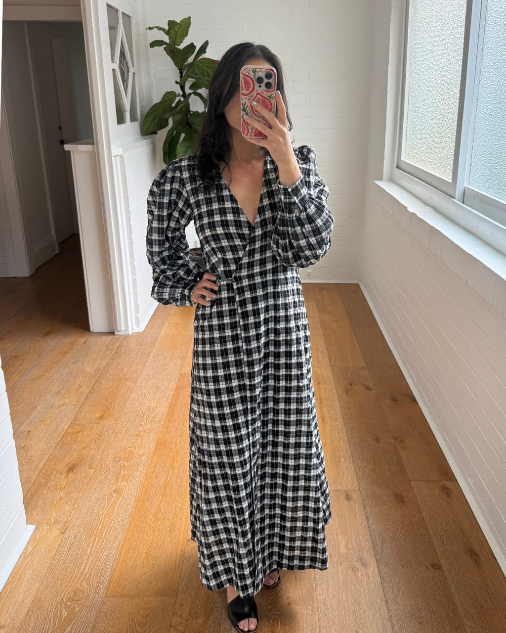 Ganni Seersucker Check Wrap Dress - Size 36 (AU 8)