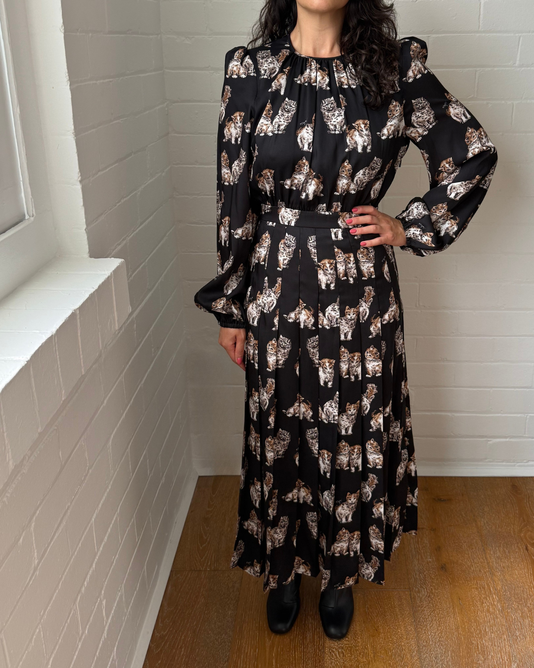 MSGM Kitten Print Midi Dress - Size 40 (AU 8-10)