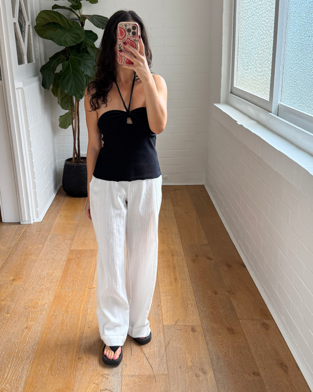 Venroy White Crinkle Cotton Straight Trouser - Size Small