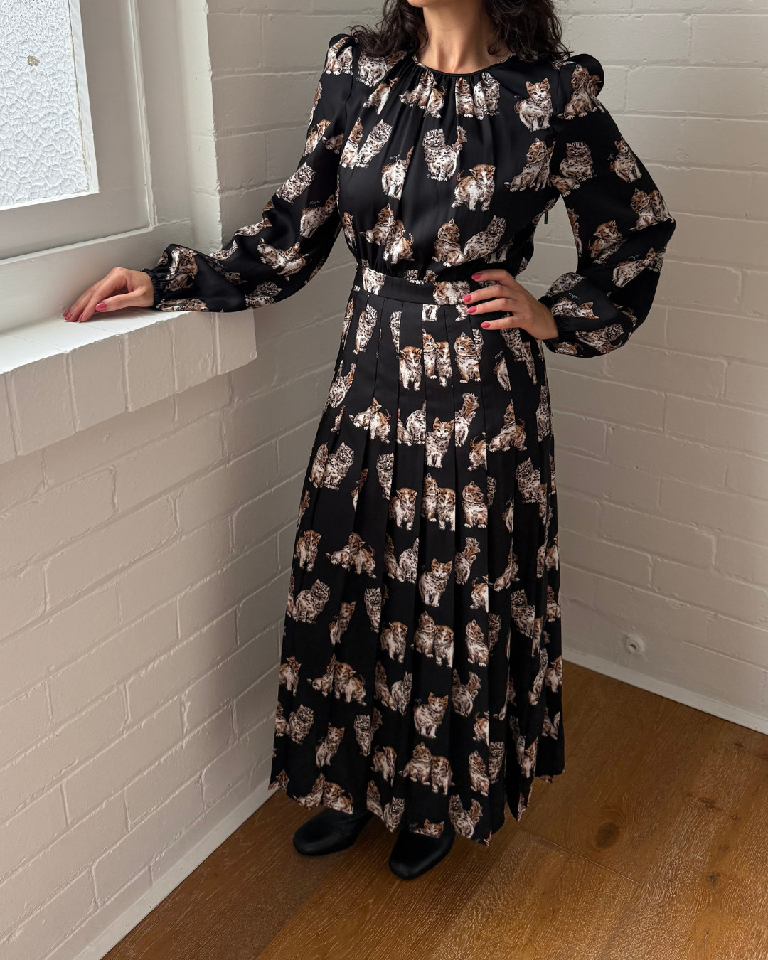 MSGM Kitten Print Midi Dress - Size 40 (AU 8-10)