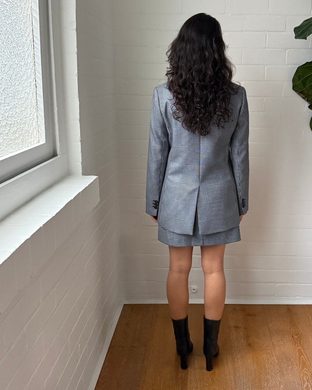 Maje Vadim Prince Of Wales Plaid Blazer and Skirt Suit - Size 8