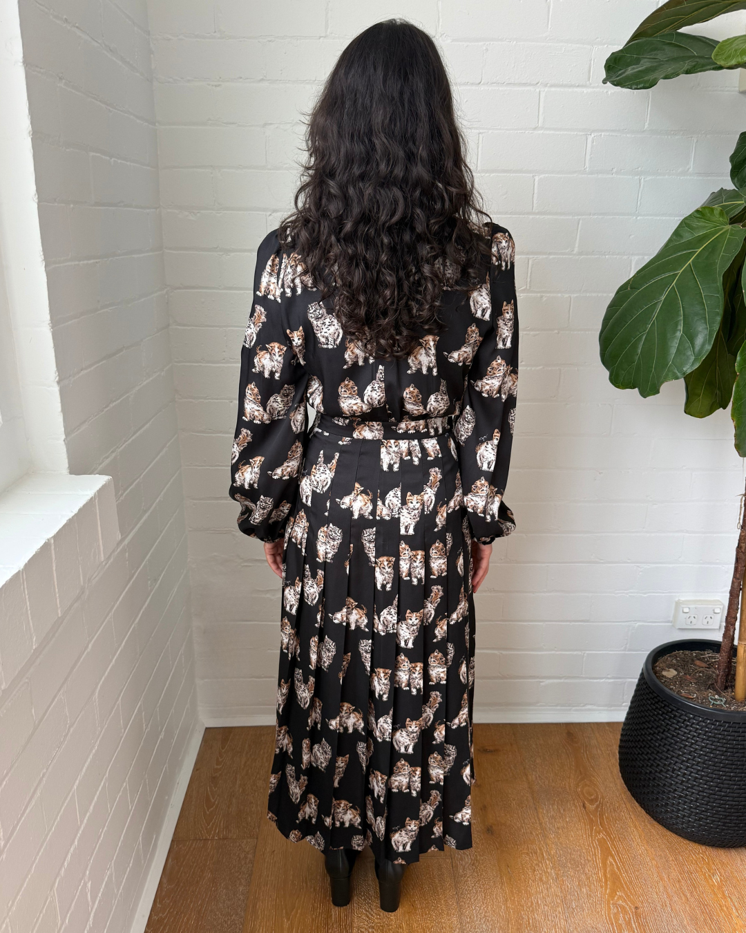 MSGM Kitten Print Midi Dress - Size 40 (AU 8-10)