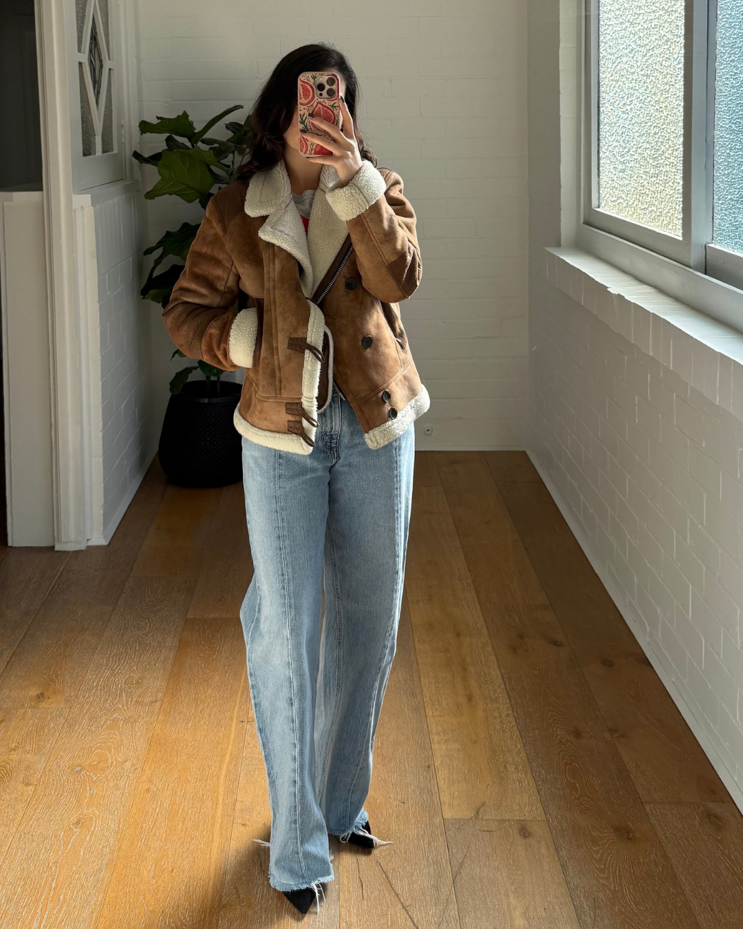 Kai Aakmann Faux Shearling Aviator Jacket - Size Medium