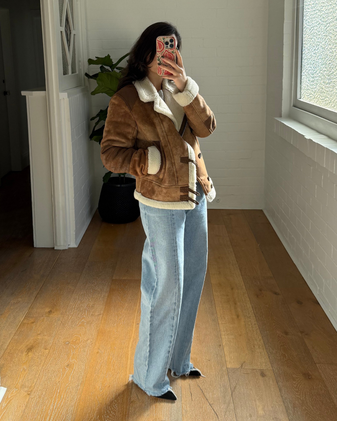 Kai Aakmann Faux Shearling Aviator Jacket - Size Medium