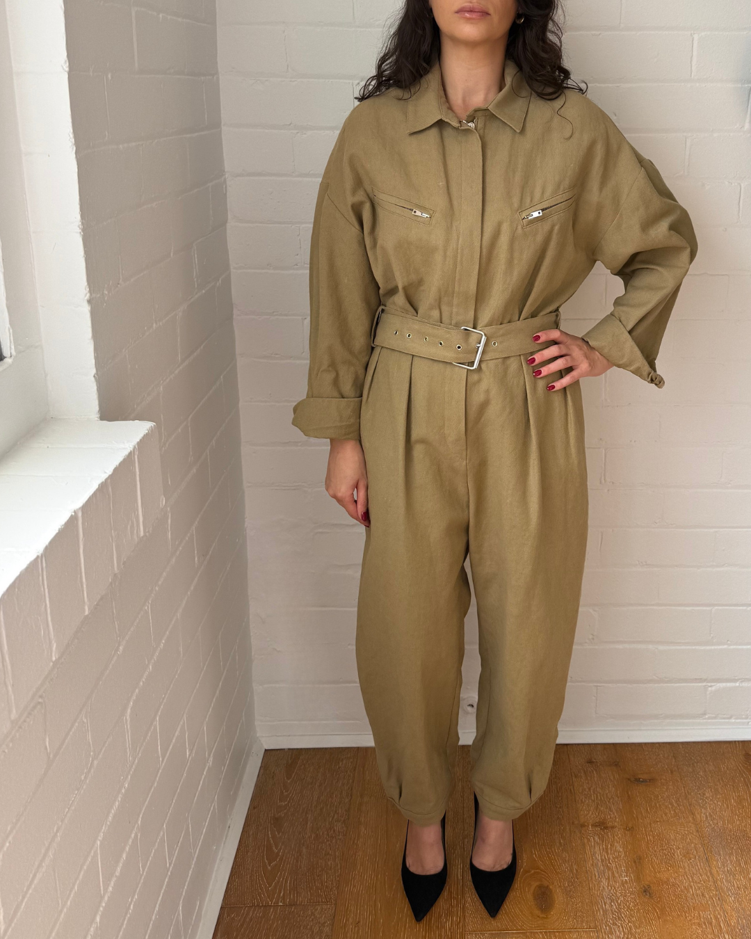 Iro Khaki Utility Jumpsuit - Size 38 (AU 10)