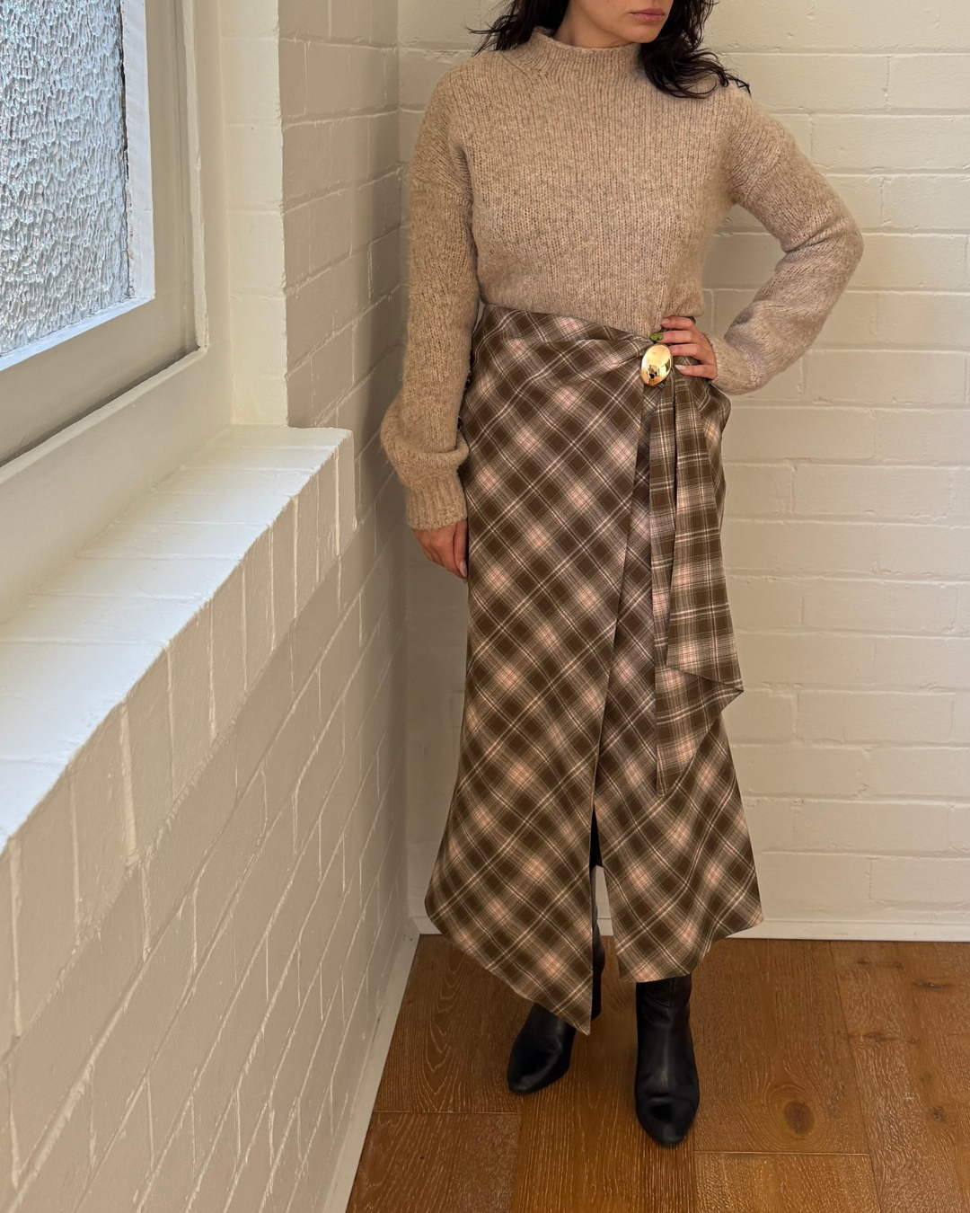 Karen Millen Tailored Check Trim Detail Midi Skirt - Size 10