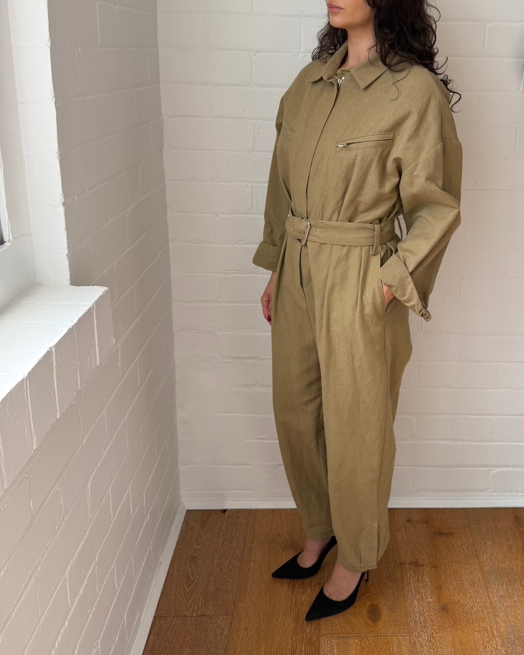 Iro Khaki Utility Jumpsuit - Size 38 (AU 10)