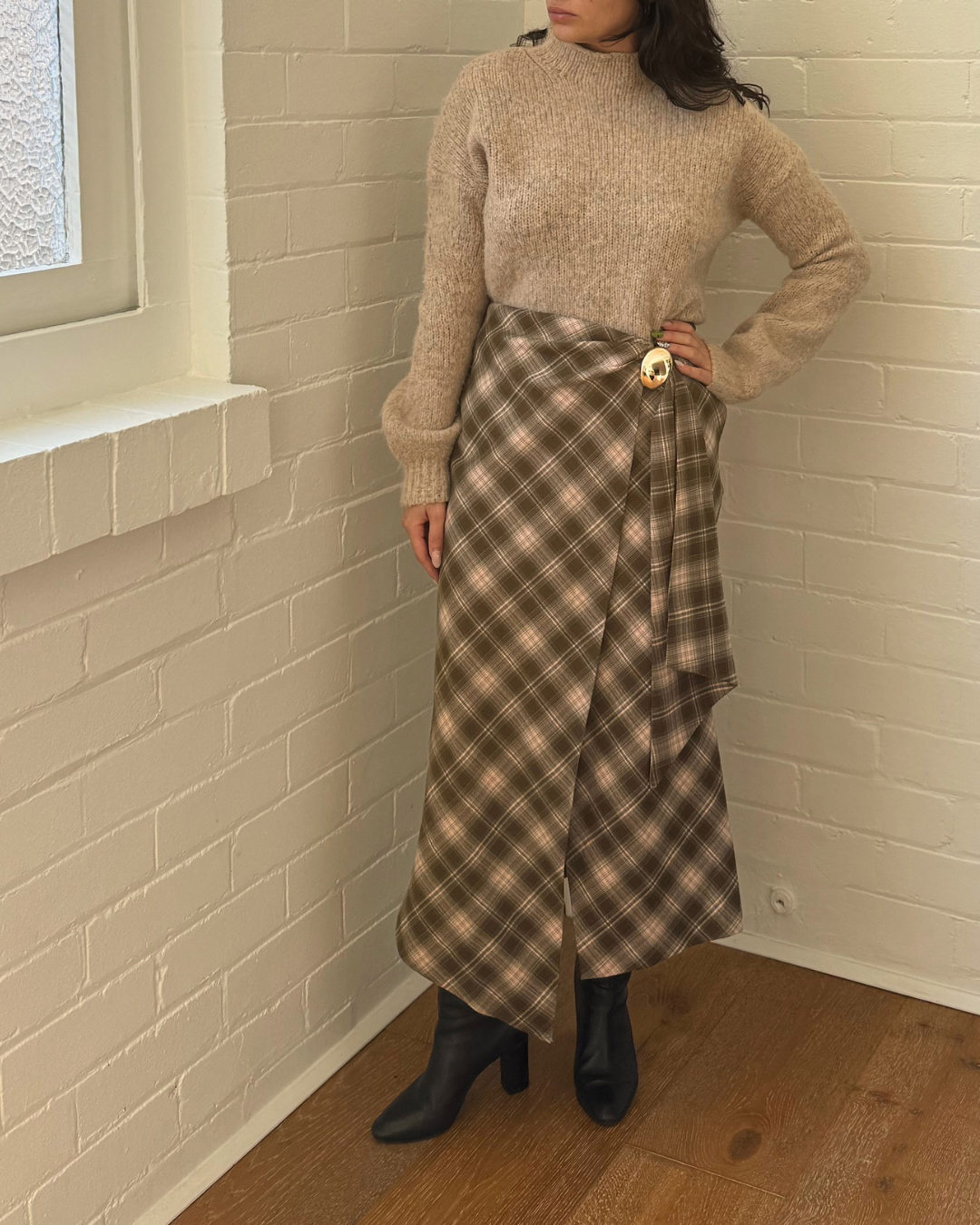 Karen Millen Tailored Check Trim Detail Midi Skirt - Size 10