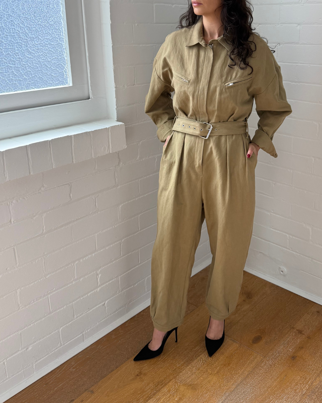 Iro Khaki Utility Jumpsuit - Size 38 (AU 10)