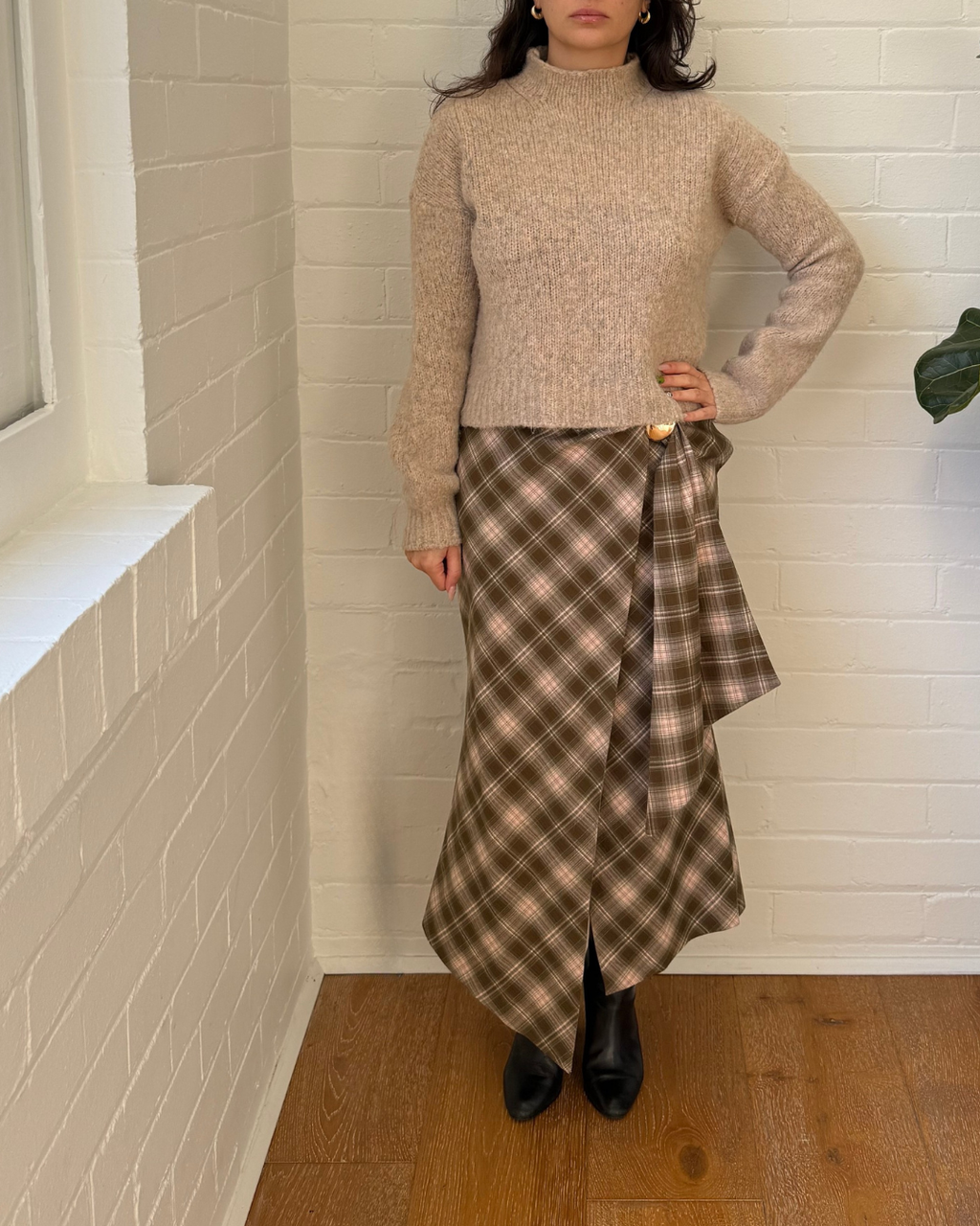 Karen Millen Tailored Check Trim Detail Midi Skirt - Size 10