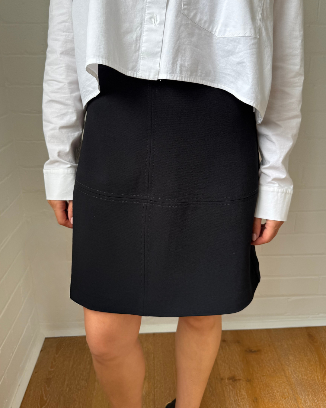 Kookai Black Structured Skirt- Size 40 (AU 12)