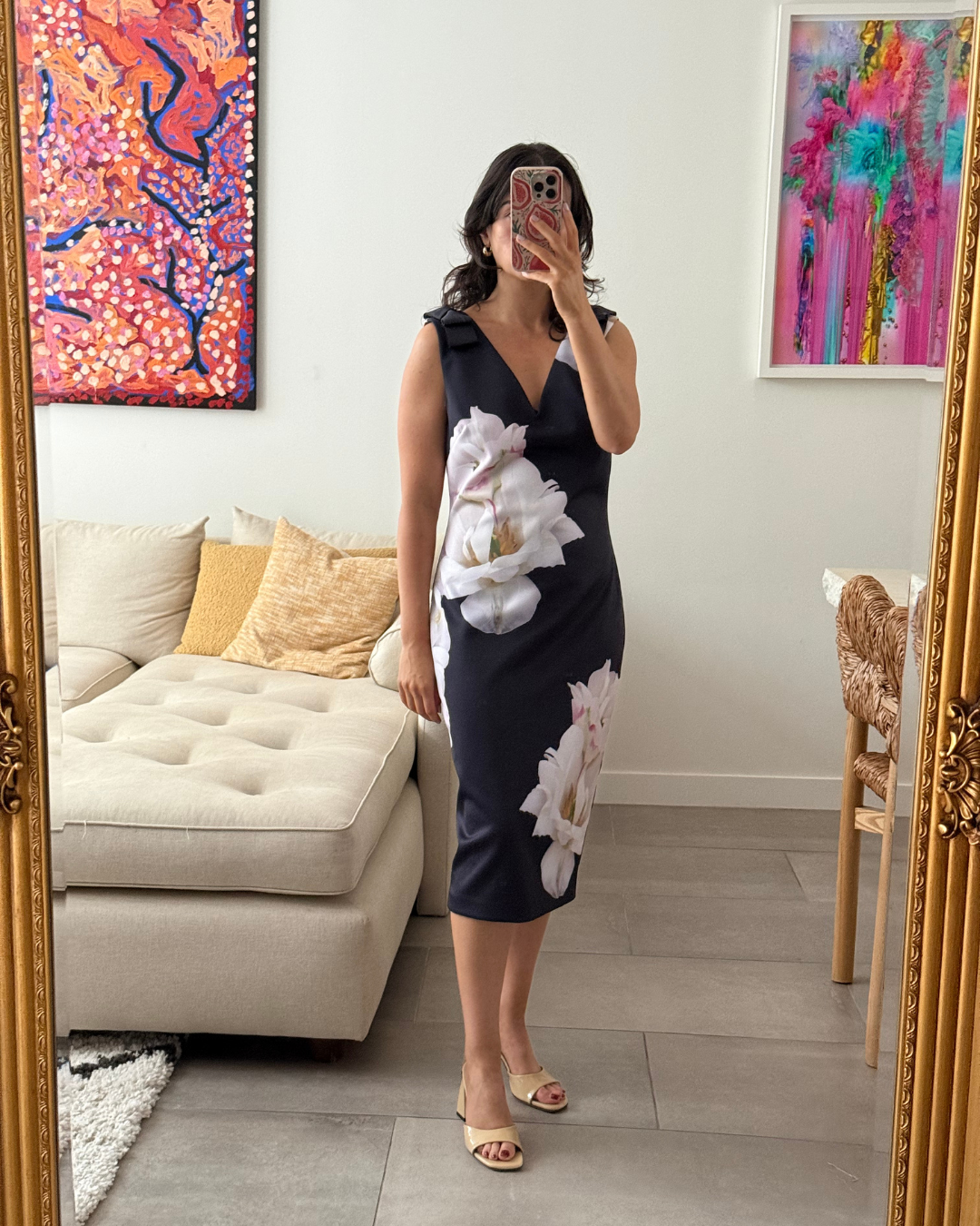 Ted Baker Soleia Gardenia Bow Shoulder Midi Dress - Size 3 (AU 12)