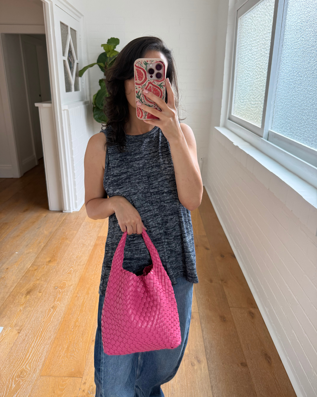 Woven Pink Bucket Bag