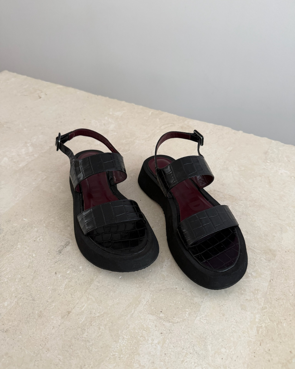 Staud Nicky Croc-Embossed Leather Platform Slingback Sandal - Size 37