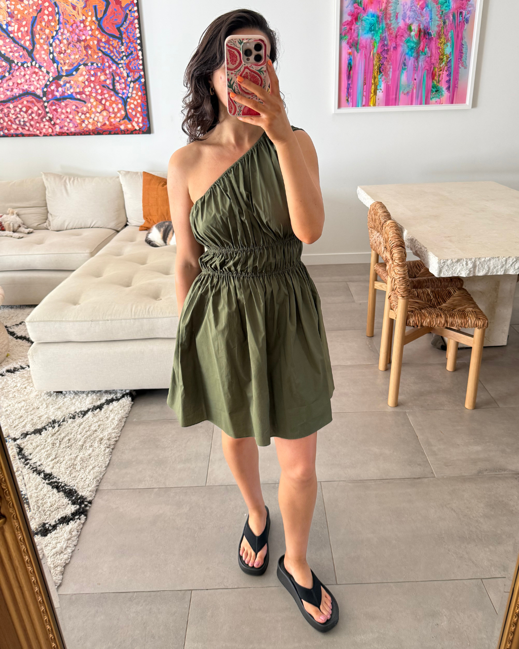 Matteau Shirred One Shoulder Mini Dress - Size 2 (AU 8)