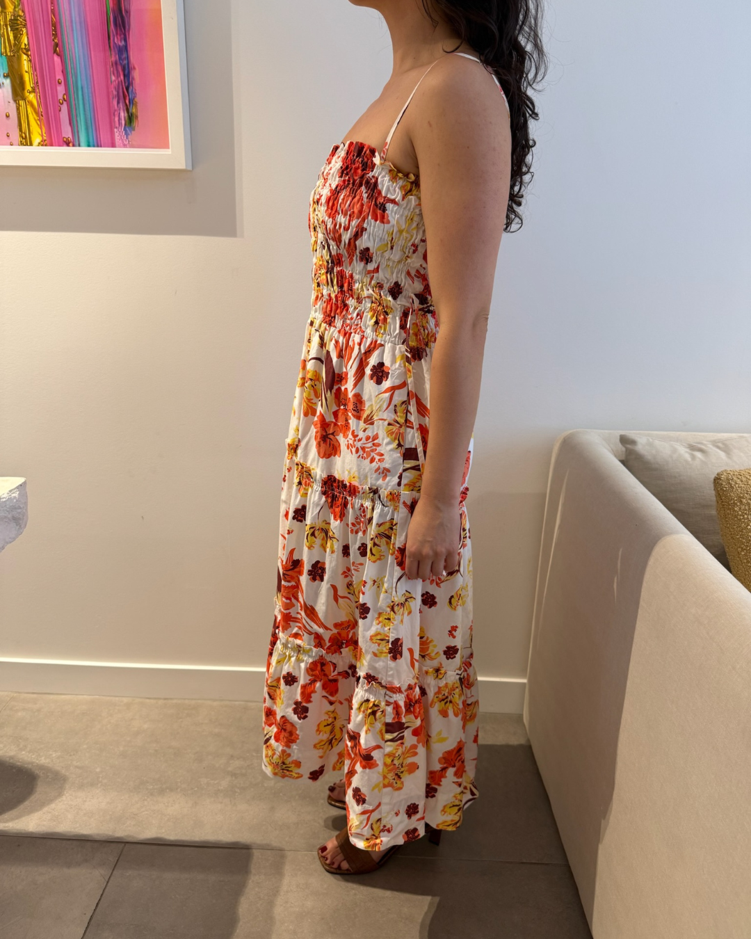 Shona Joy Kalani Shirred Tiered Midi Dress Floral - Size 6-8