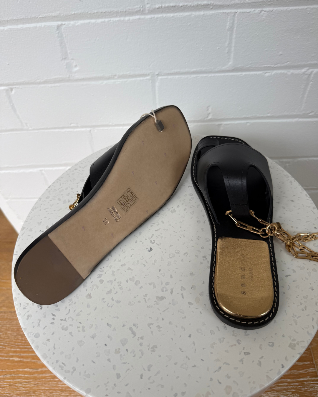 Sandro Parma Ankle-Chain Leather Sandals