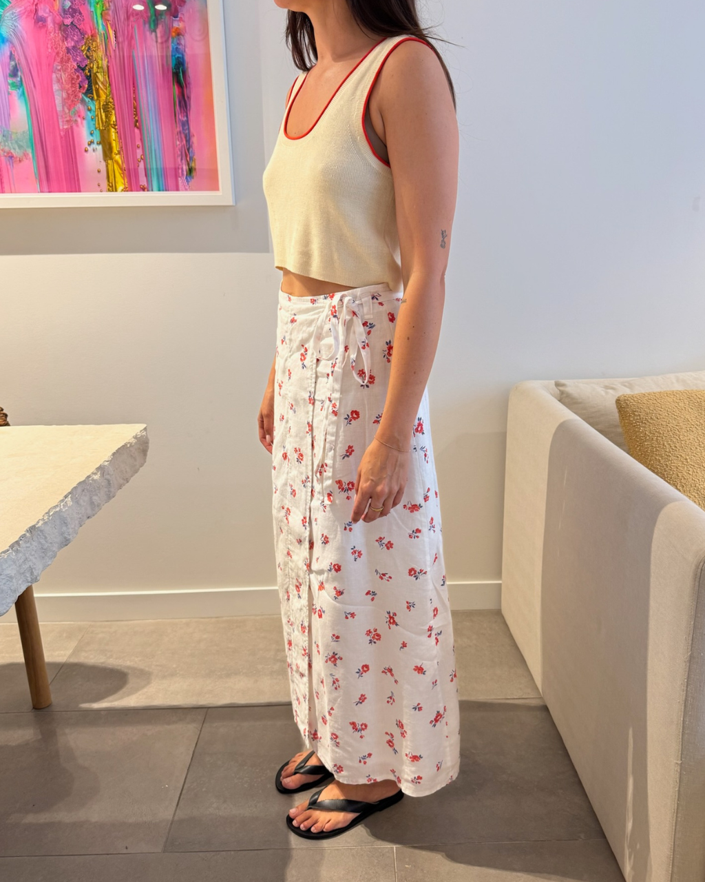 Rowie Patsy Midi Linen Wrap Skirt - Size Small