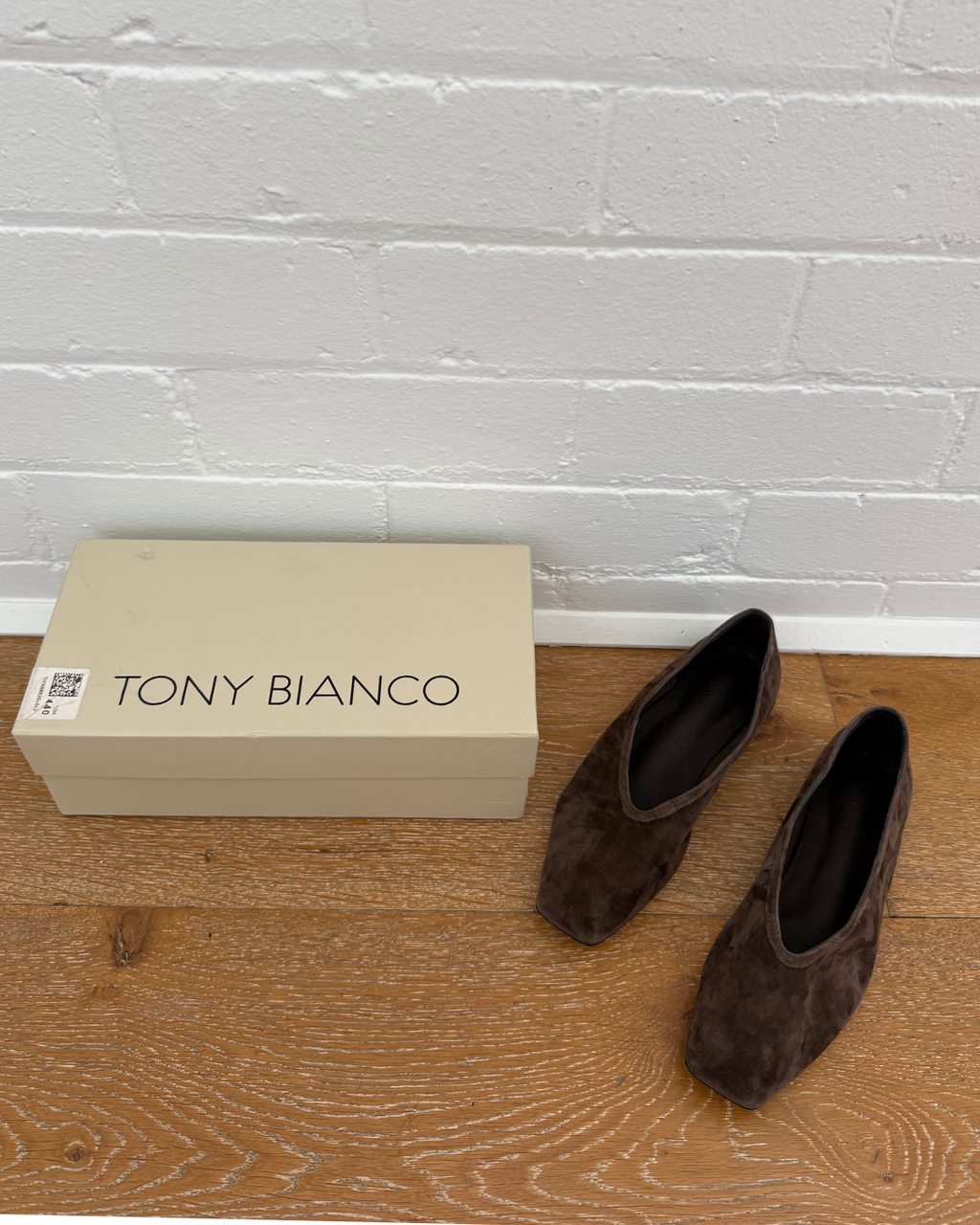 Tony Bianco Espresso Suede Square Toe Ballet Flat - Size 7