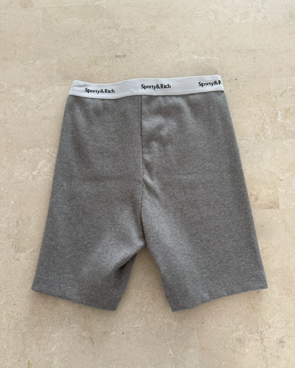 Sporty & Rich Serif Logo Ribbed Biker Short - Size Medium