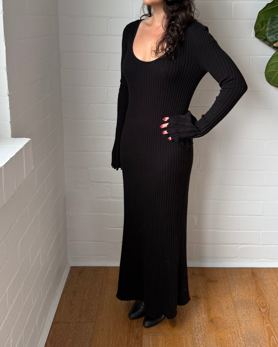 Friends with Frank Cleo Scoop Neck Knit Dress Black - Size Medium