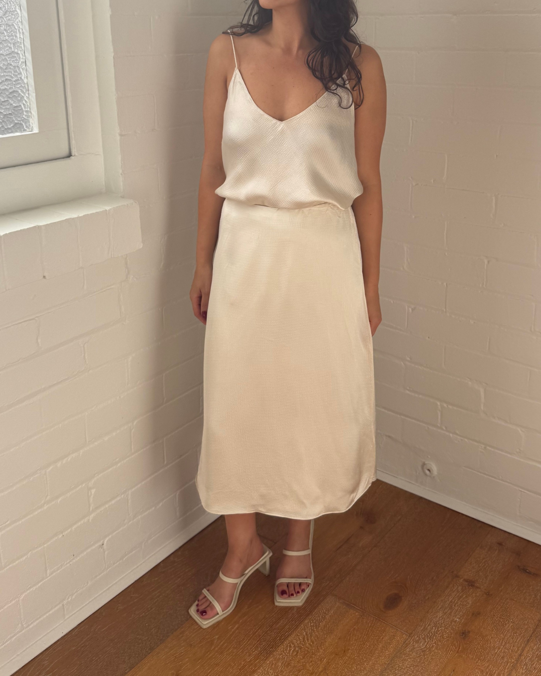 Theory Champagne Wrap Midi Skirt - Size 2 (AU 6)