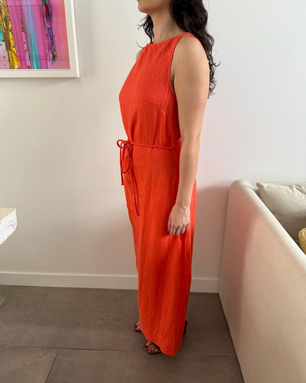 Witchery Boat Neck Midi Dress Tangerine - Size 10