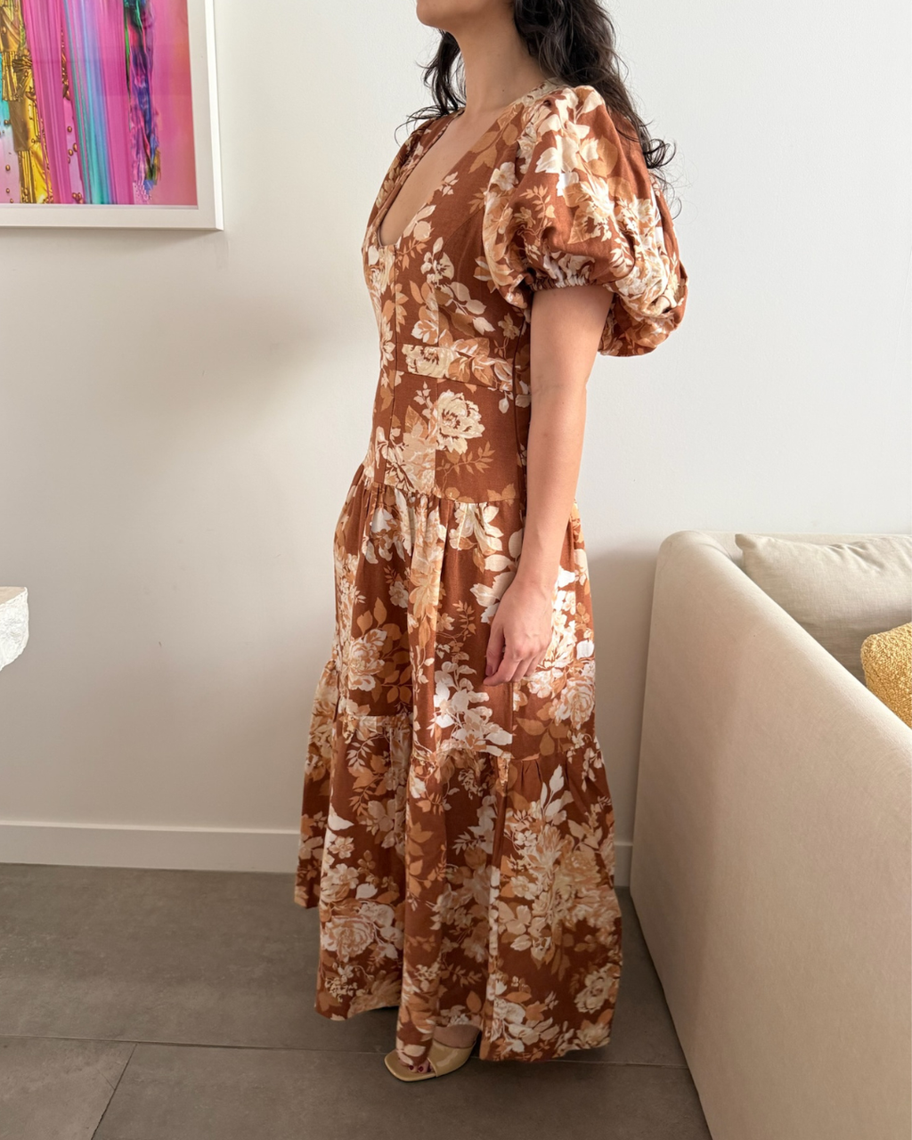Shona Joy Capucine Plunged Short Sleeve Midi Dress - Size 8