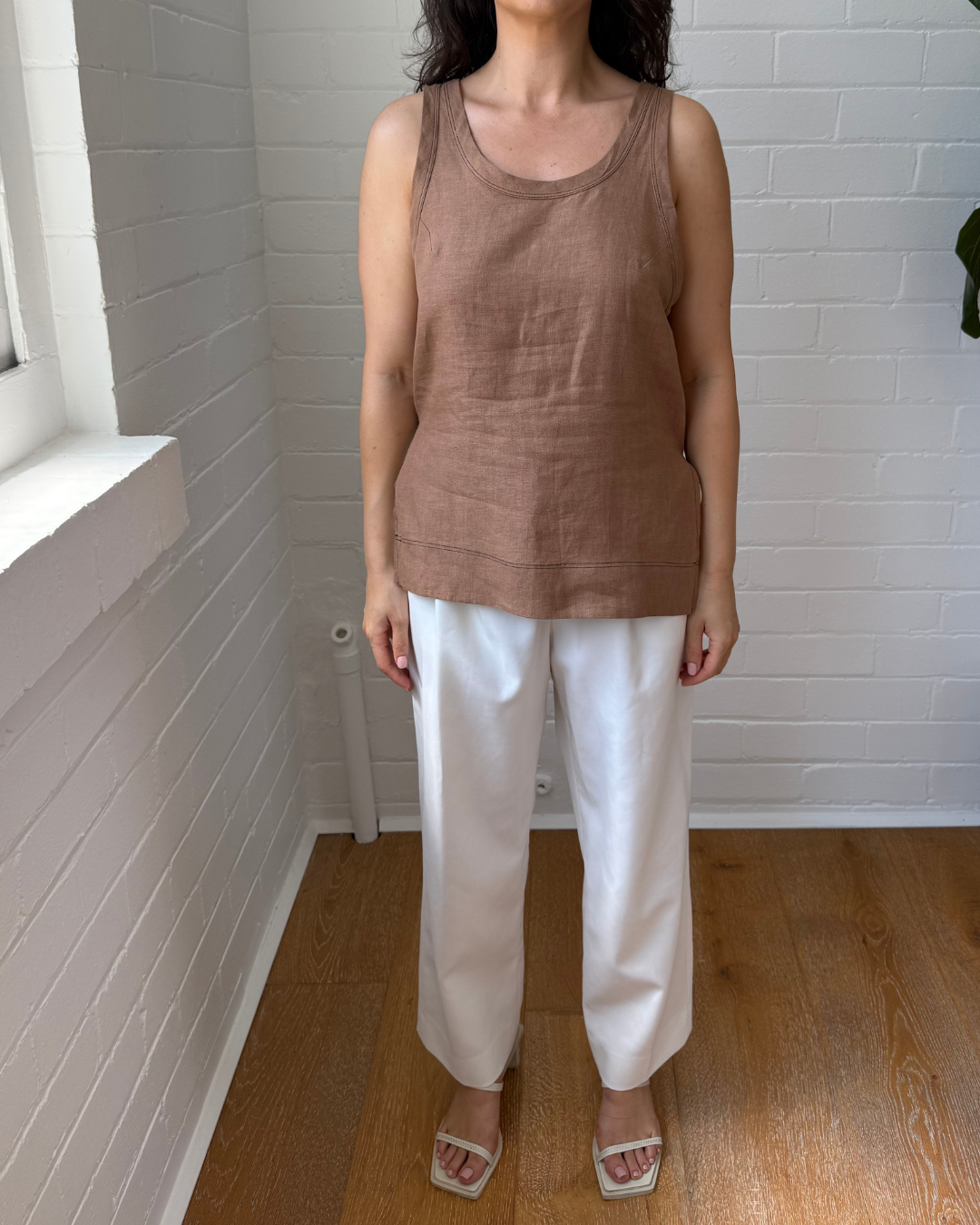 Bassike Linen Slouch Tank - Size 0 (AU 6-8)