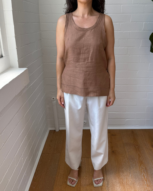 Bassike Linen Slouch Tank - Size 0 (AU 6-8)