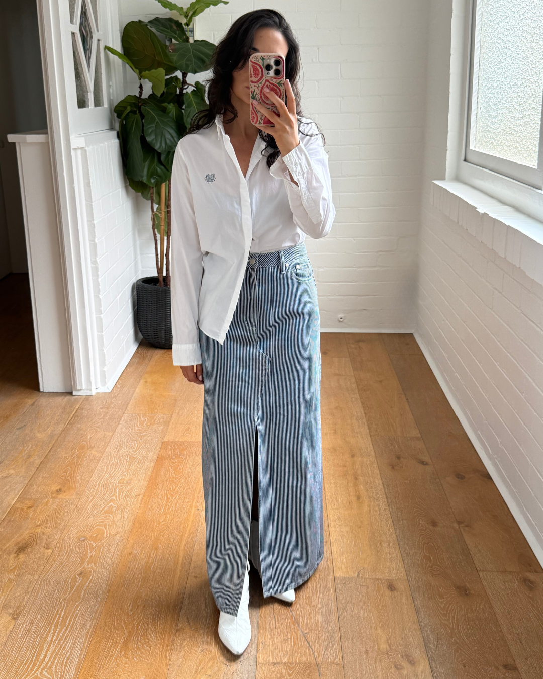 Mon Renn Striped Denim Skirt - Size 8