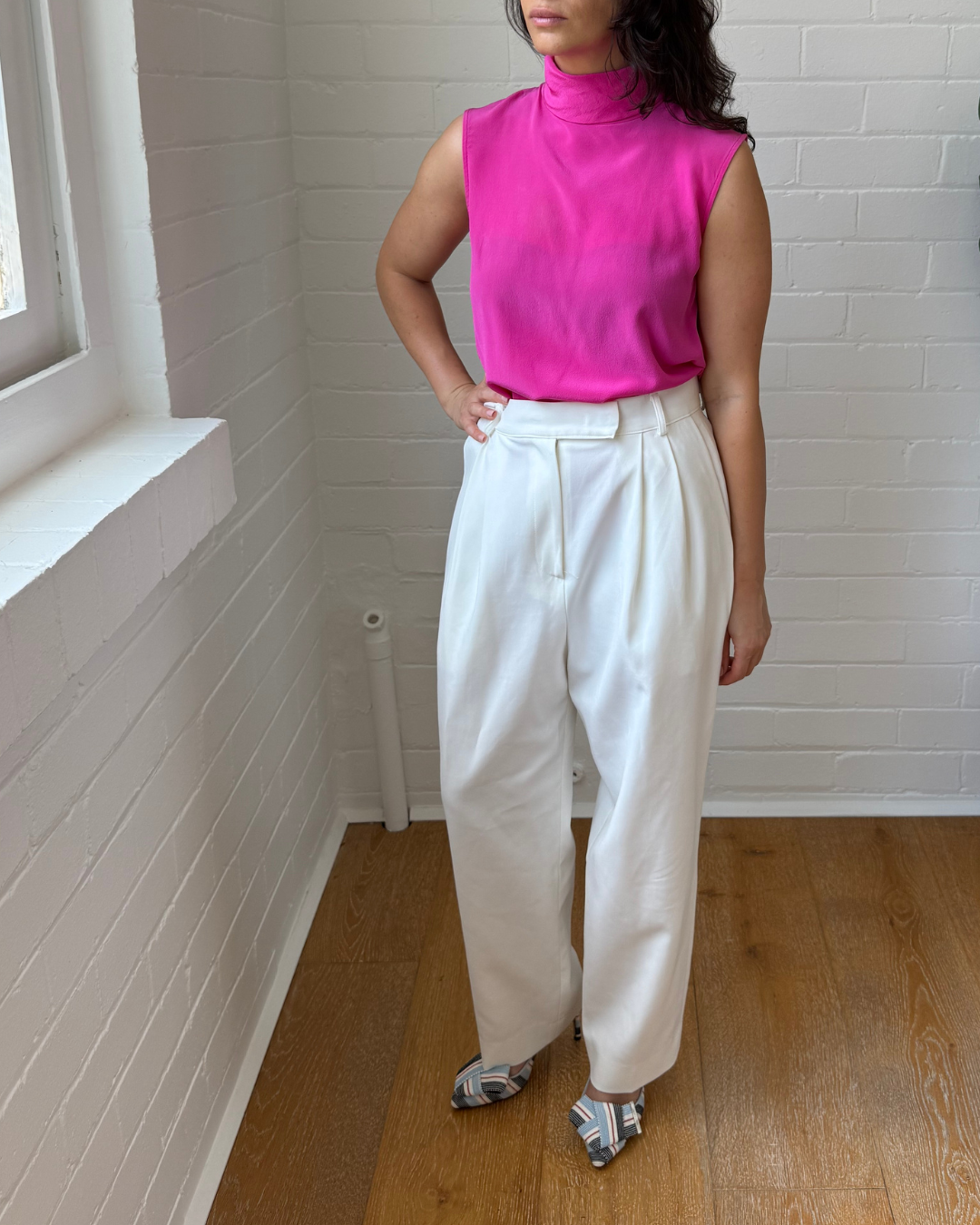 Scanlan Theodore High Neck Silk Fuchia Blouse- Size 6