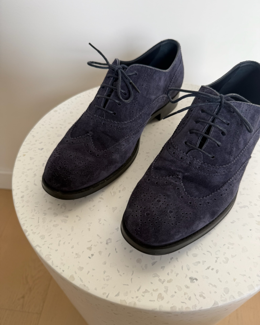 Tods Navy Suede Brogue Derby Shoes - Size 36.5