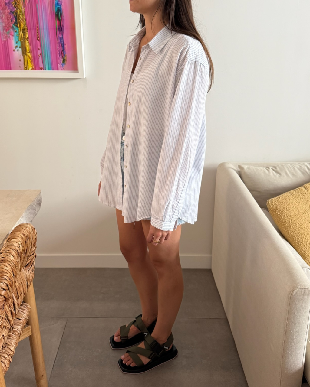 Rowie Relaxed Striped Shirt - Size Medium