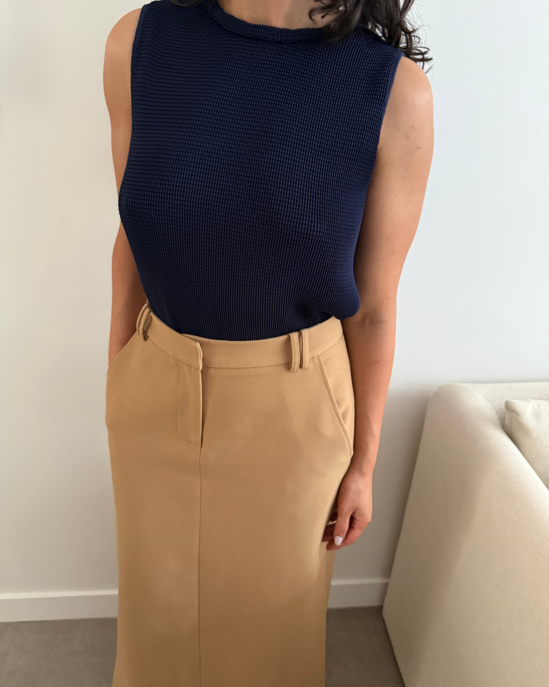 Reiss Textured Navy Sleeveless Top - Size 8