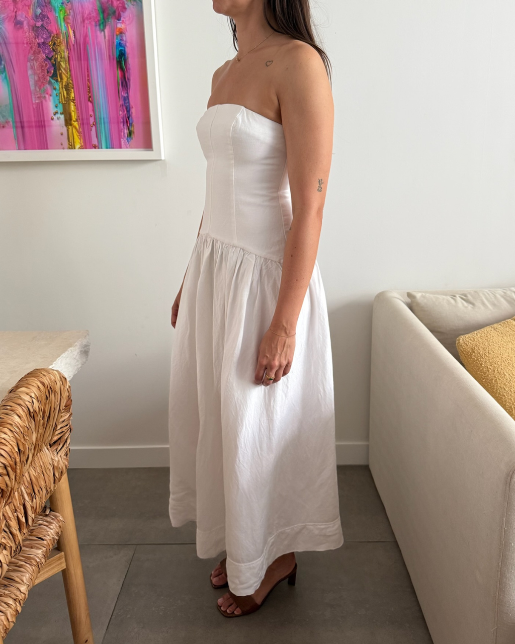 Shona Joy Blanc Linen Strapless - Size 8