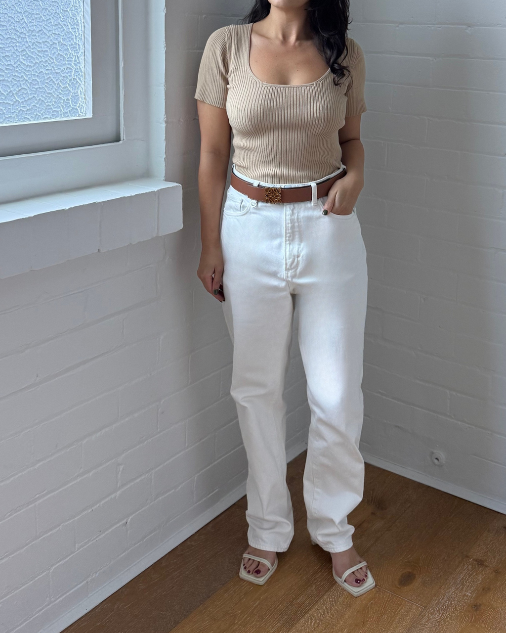 Incu Square Neck Rib Knit Top - Size Small